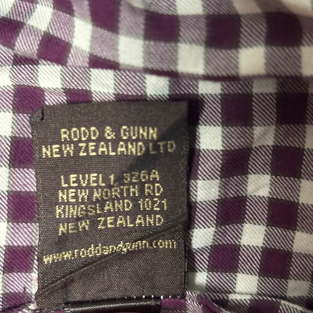 Rodd and Gunn The Hermitage Shirt Mens Large Purple White Gingham Italian Fabric